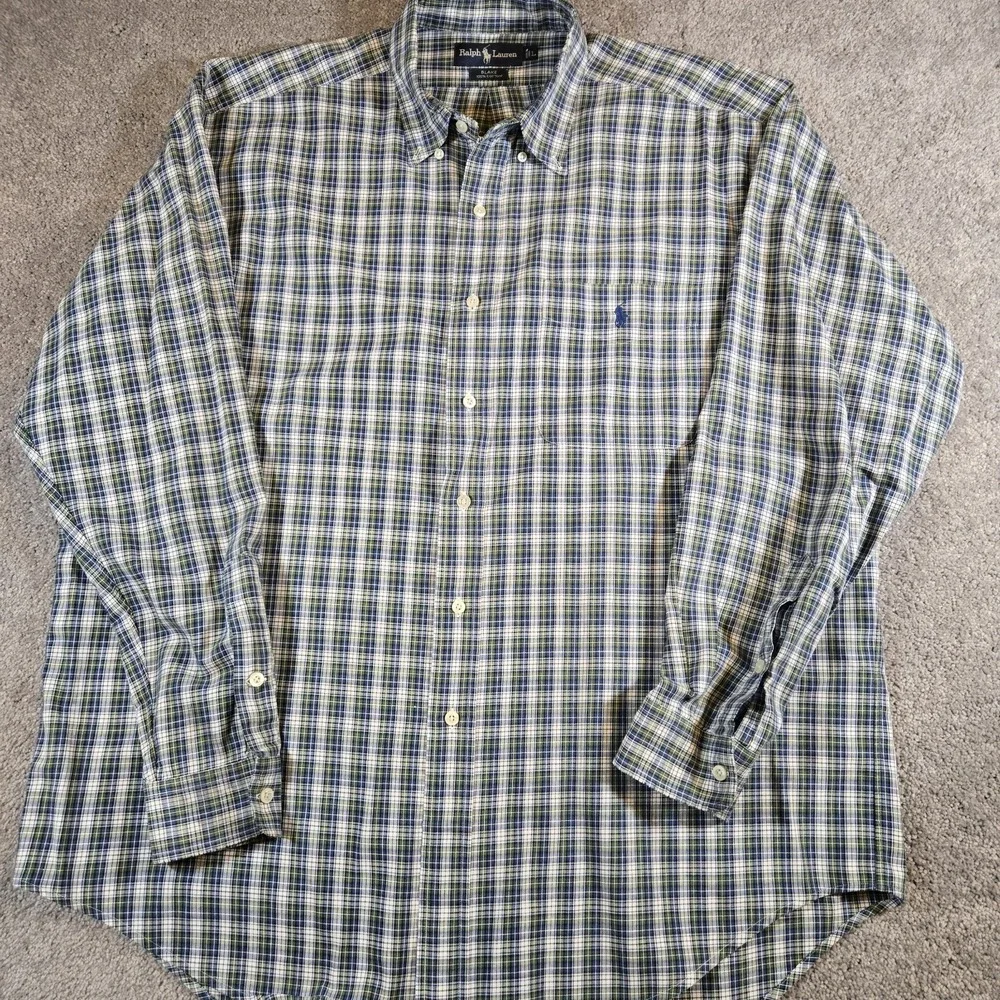 Polo Ralph Lauren Blake Mens Long Sleeve Size Large Green Plaid Button Down Pony